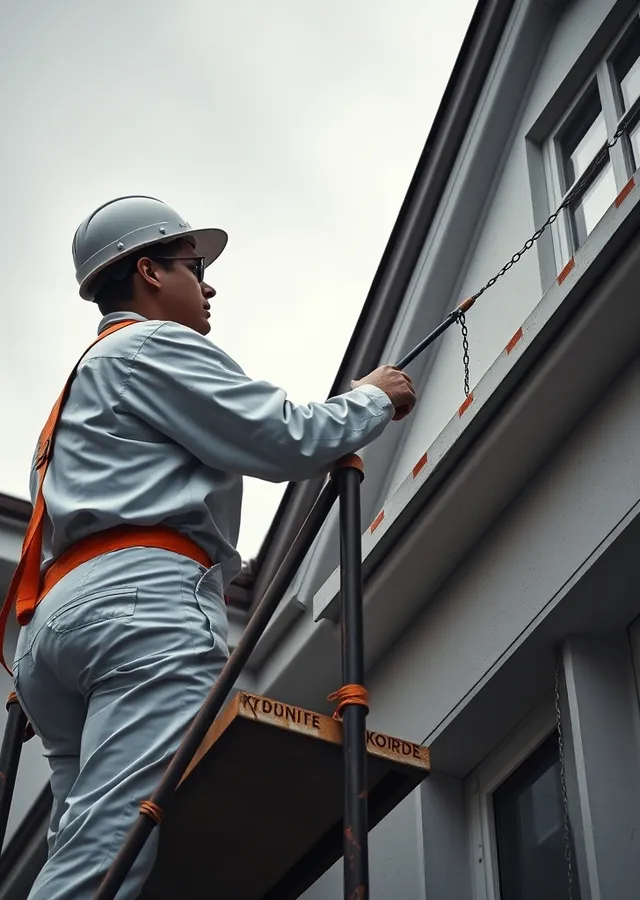 Peintre en bâtiment sur échafaudage dans le Nord